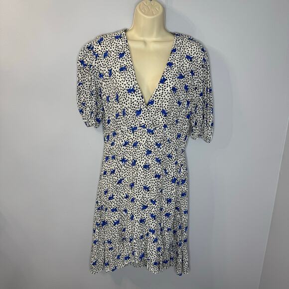 Maje Ripensee Blue Floral Print V Neck Dress Puff Sleeve Romantic Women's - Picture 6 of 16